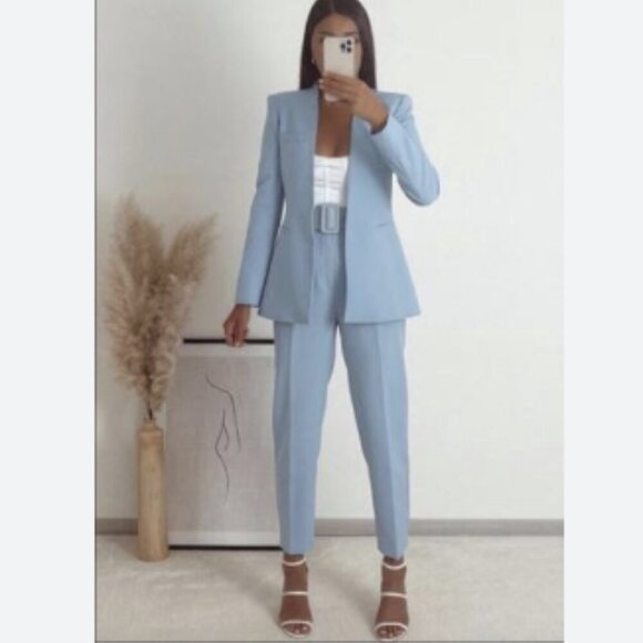 Zara Bloggers Fav Lapelless Fitted Blazer Blue M - Picture 11 of 16